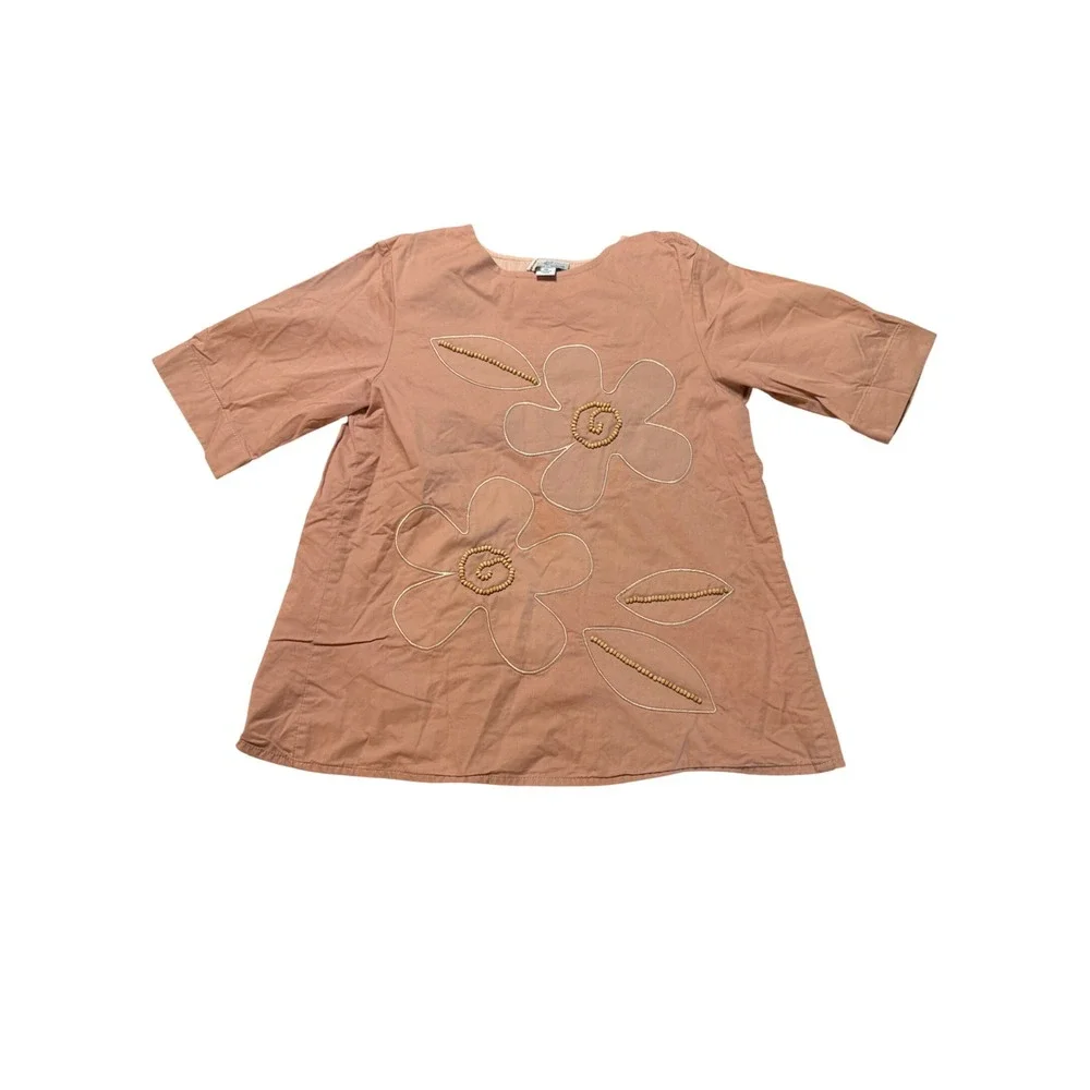 Whitlow & Hawkins Size 16 Girl Blouse Wooden Beads Short Sleeve Dusty Rose Pink